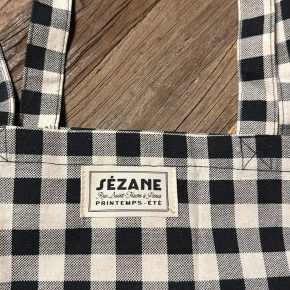 Sezane Vichy Black white Checkered Tote NEW - Picture 4 of 4